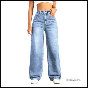Straight Leg Boyfriend Jeans High Waisted Wide Leg Stretchy Denim Pants